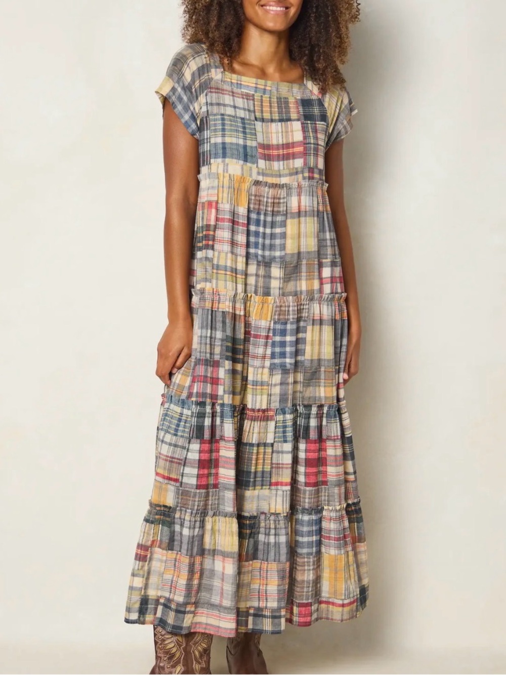 NEW Natural Life Berkley Maxi Dress XXL Greenfield Madras Patchwork Plaid Boho